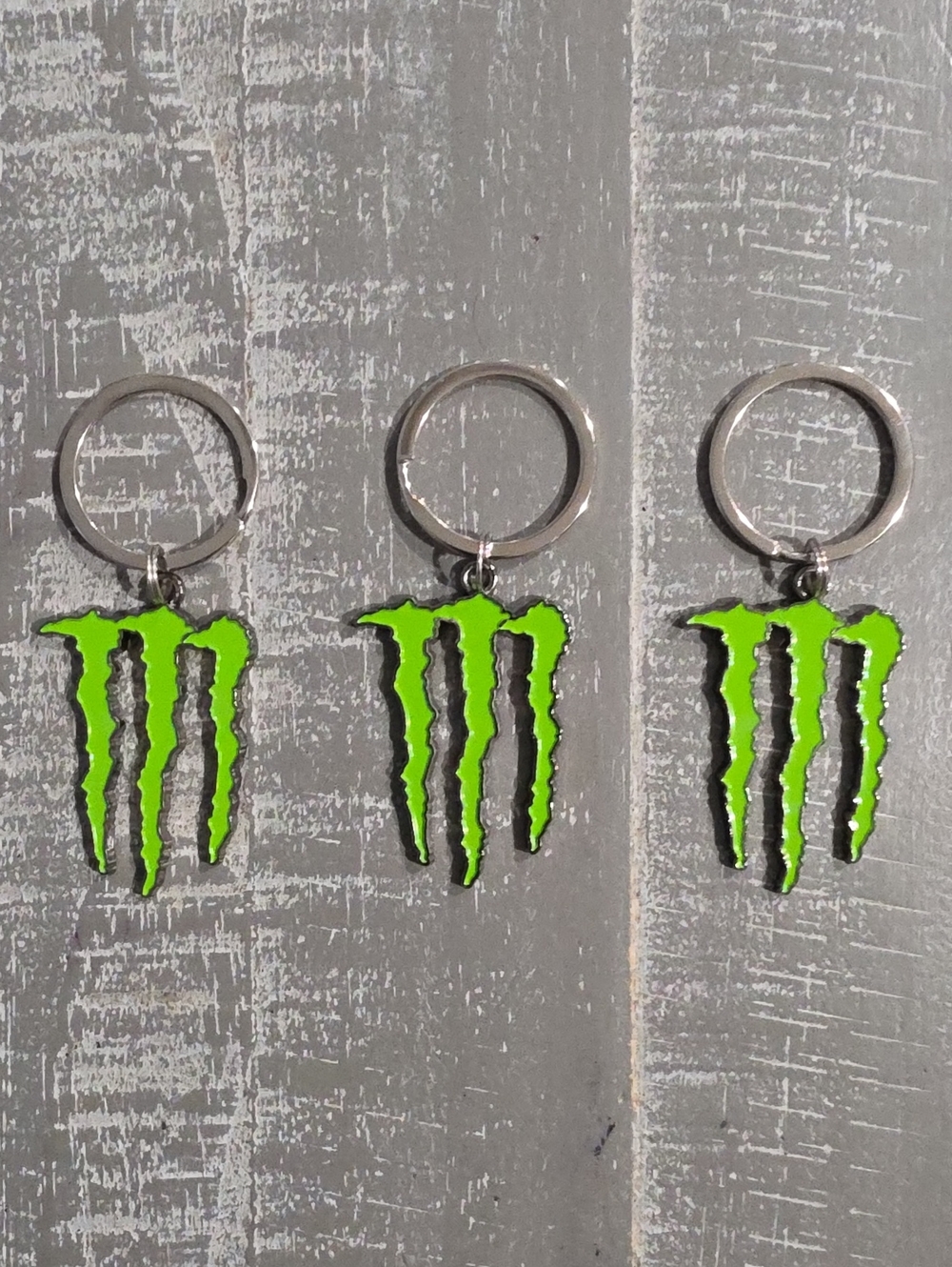 3 Monster Energy Drink Claw Logo Enamel Keychains, Lime Green, Motorsports